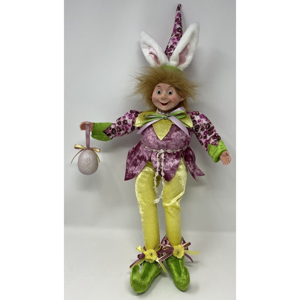 Cynthia Rowley Easter Bunny Ears Elf Shelf Sitter Doll 16โ Posable Pixie Figure
